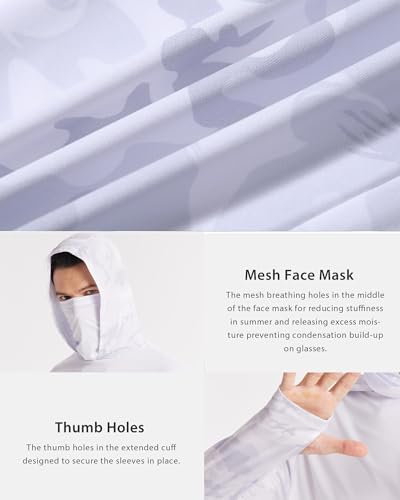 FISHEAL Men's Performance Fishing Hoodie Shirt - UPF 50+ UV Sun Protection Long Sleeve Shirts with Mesh Face Mask - color: Frost Gray Camo, size: Medium