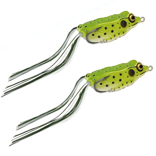 Reaction Tackle Hollow Body Frogs for Bass Fishing - Ultra Realistic Weedless Top Water Frog Lure for Bass, Snakehead, Pike and More - Floating Topwater Fishing Lures - 2 Pack - color: Green Tree Frog