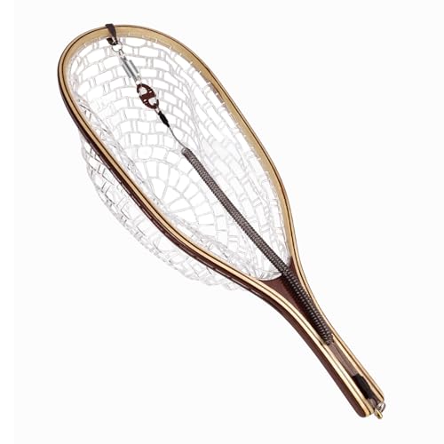 Aventik Fly Fishing Landing Net for Trout Soft Rubber Ghost Mesh Catch and Release Wooden Frame Lightweight and Tangle-Free - style: Longhead&magnet