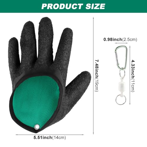 2Pcs Fishing Gloves with Magnet Release, Professional Fisherman Catch Fish Glove Quick Drying, Anti-Slip Puncture Proof Fish Handling Glove for Handling,Catching,Cleaning - color: Green