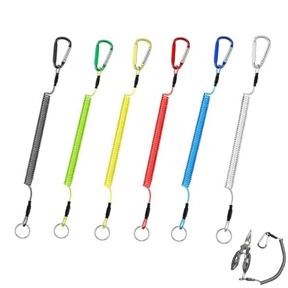 6 PCS Fishing Lanyard Retractable Safety Coiled Lanyard | heavy steel wire inside, equipped with alloy clip, sturdy for pliers and boating tools