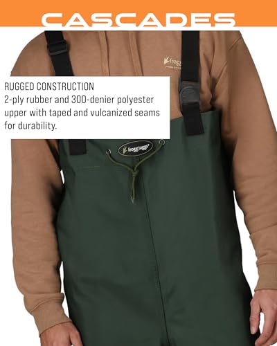 FROGG TOGGS Cascades 2-ply Poly/Rubber Waterproof Fishing Bootfoot Chest Wader for Fishing - color: Cleated, size: 12