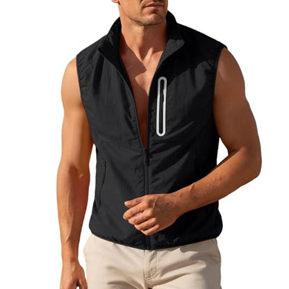 Fishing Vest - Fishing Vests for Men Lightweight Waterproof Zip Up Sleeveless Utility Jackets Outwear with Multi Pockets - color: 01# Black, size: X-Large