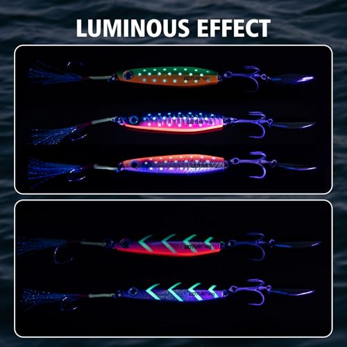 Goture Fishing Jigs, 40g 60g Vertical Jig Saltwater Freshwater, Jig Fishing Lures with Assist Hooks and Treble Hook, Jigging Spoon Lures for Tuna, Salmon,Striped Bass, Grouper Snapper,Kingfish - color: B1:3pcs Fishing Jigs, size: 2.12oz/60g