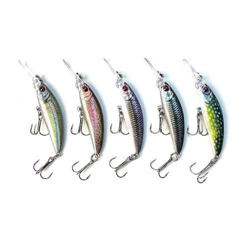 Minnow Fishing Lures crankbaits Set, 1/5oz Hard baits with Vibrant Colors for Trout, bass, Perch - Ideal for Stream and Lake Fishing， 5-Pack - style: M5