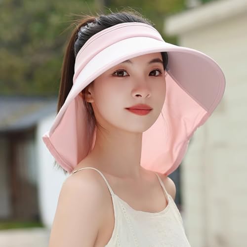 Sun Visor Hats for Women Wide Brim UPF 50+ UV Sun Protection Visor Hats Casual Adjustable Roll up Summer Beach Caps - color: B-pink