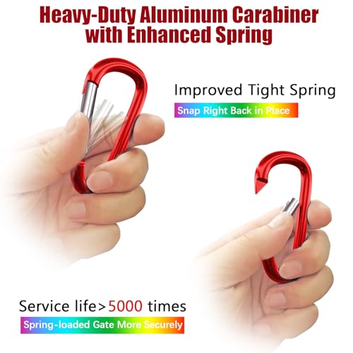 sprookber 4" & 5" Extra Large Aluminum Carabiner D Ring, Caribeener Clips, Spring Snap Hook for Keychain Clip, Set of 4 - color: red-4", size: 4 inch