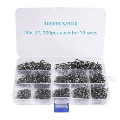 Dyxssm Small Fishing Hooks for Freshwater, 1000pcs 600pcs 400pcs Trout Fish Hook Set, 10 Sizes #2-#20 - color: Black, style: 1000pcs (#2-#20)