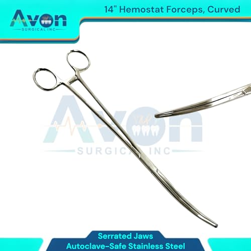 Locking Hemostat Pean Forceps Clamps 14in Long Reach - Curved Serrated Jaws - Stainless Steel - Multi-Puropose Pliers for Crafts, Hobby, Fishing, Veterinary, Lab, and More