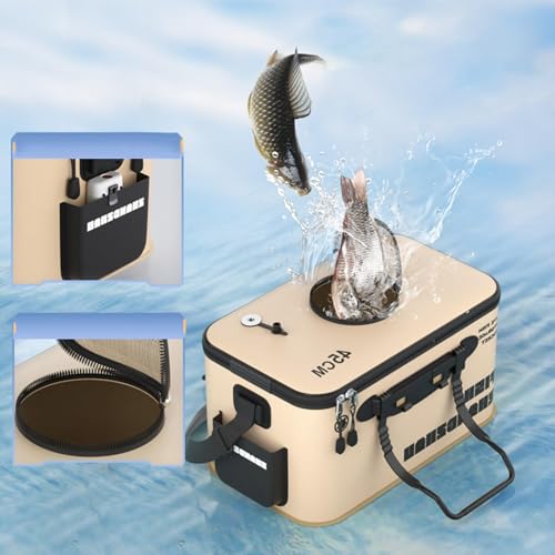 Collapsible Fishing Bucket 12L/22L/34L - Live Bait Container and Portable Bucket with Inflatable Hole, Collapsible Fish Transport Box for Camping, Fishing and Traveling (30CM-12L) - size: 30CM-12L