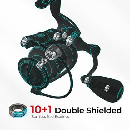 Piscifun Viper X Spinning Reels, Carbon Fiber 33LBs Max Drag, 10+1 Shielded BB, Saltwater Freshwater Spinning Fishing Reel, 5.2:1/6.2:1 - color: Green, size: 5000
