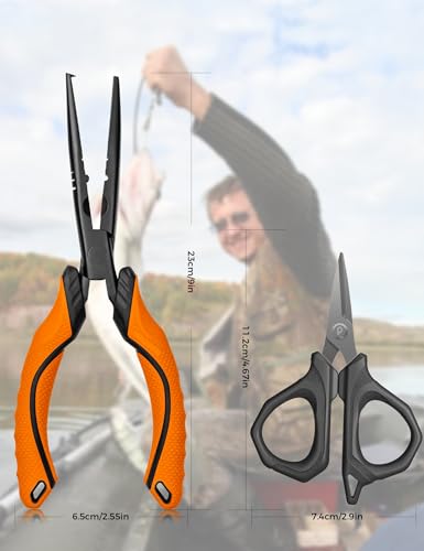 Fishing Tools Kit, Fishing Pliers,Fishing Scissors, Fishing Line Cutter for Braided Fishing Line,Fishing Gear with Lanyard - color: 9"Fishing Pliers Orange