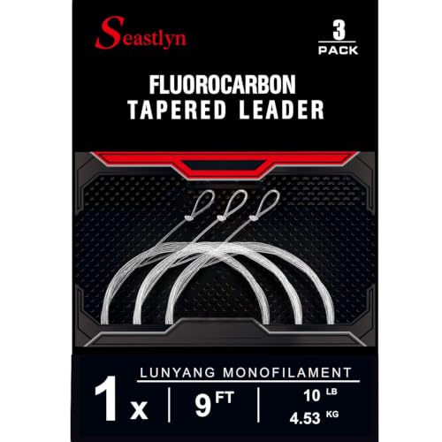 3-Pack Fluorocarbon Fishing Line Pre-Tied Loop Fly Fishing Tapered Leader 7.5FT 9FT 12FT 0X 1X 2X 3X 4X 5X 6X 7X 8-26LB - size: 9FT-1X