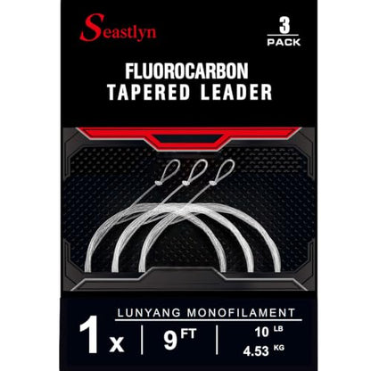 3-Pack Fluorocarbon Fishing Line Pre-Tied Loop Fly Fishing Tapered Leader 7.5FT 9FT 12FT 0X 1X 2X 3X 4X 5X 6X 7X 8-26LB - size: 9FT-1X