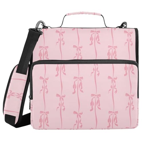 Pink Ribbons Bow Zipper Binder Bag 3 Ring with Shoulder Strap Zippered Binder Fits 13 Inch Laptop File Folder Document Organizer for College Office Supplies - color: Pink Ribbons Bow