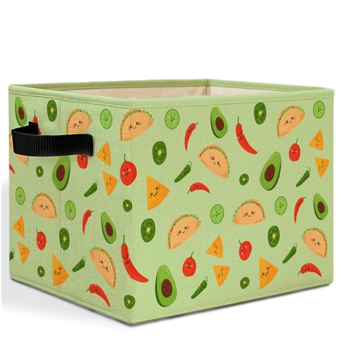 Green Mexican Taco Avocado Storage Bins Box with Handles, Chili Nacho Mexican Food Laundry Basket Hamper Collapsible Clothes Toys Organizer for Home Kitchen Kids Room Playroom - color: Taco Avocado