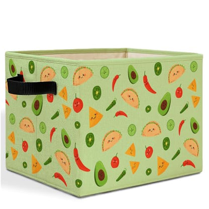 Green Mexican Taco Avocado Storage Bins Box with Handles, Chili Nacho Mexican Food Laundry Basket Hamper Collapsible Clothes Toys Organizer for Home Kitchen Kids Room Playroom - color: Taco Avocado
