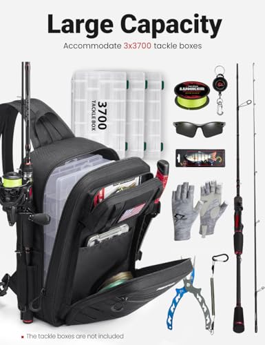 Piscifun Fishing Backpack Tackle Bag with 2 Rod Holders, Multi-Compartment Storage, MOLLE System, Water-Resistant Lightweight Outdoor Pack - color: Double Shoulder - Black Camouflage, style: Large