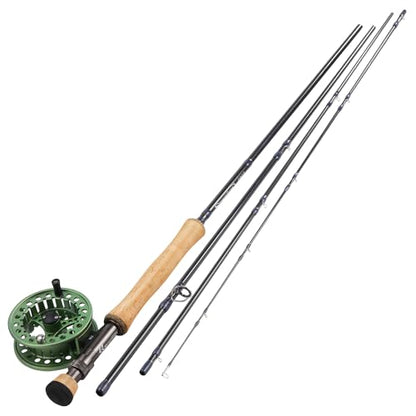 Sougayilang 5/6 Weight 9ft Fly Rod, 4-Piece Graphite Rod, Die Cast Aluminum Reel, Carrying Case, Fly Box & Fishing Flies Combo Starter Kit - color: Fly Fishing Combo #8-Green