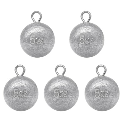 5 Pcs Fishing Round Sinker Cannonball Lead Weights Assortment Egg Drop Bass Weights Saltwater Freshwater Casting 1-5oz - size: 5oz - 5pcs