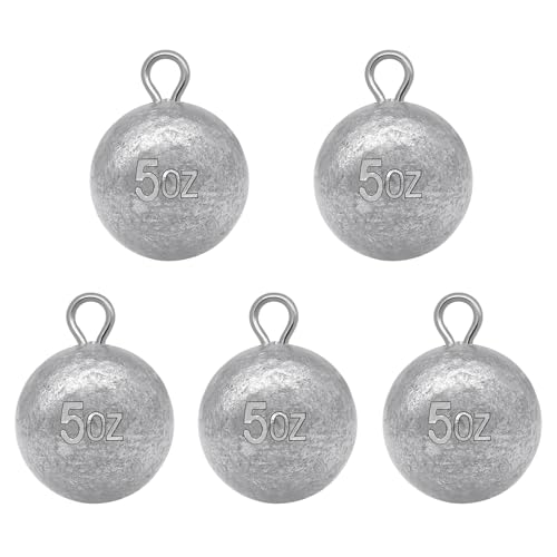 5 Pcs Fishing Round Sinker Cannonball Lead Weights Assortment Egg Drop Bass Weights Saltwater Freshwater Casting 1-5oz - size: 5oz - 5pcs