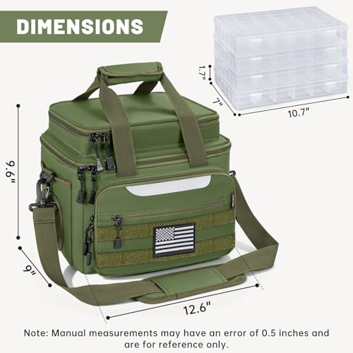 Fishing Tackle Bags with 4 * 3600 Tackle Boxes - Saltwater & Freshwater Compatible, Water Resistant & Durable Fishing Bags with Padded Shoulder Strap - Pliers and Gear Storage Green - color: Green, style: With 4 Tackle Boxes