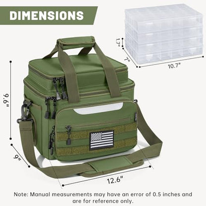 Fishing Tackle Bags with 4 * 3600 Tackle Boxes - Saltwater & Freshwater Compatible, Water Resistant & Durable Fishing Bags with Padded Shoulder Strap - Pliers and Gear Storage Green - color: Green, style: With 4 Tackle Boxes