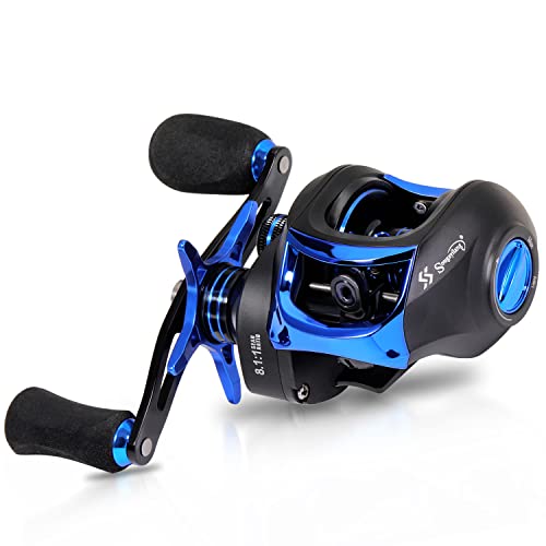 Sougayilang Baitcasting Fishing Reel with 9 + 1 Anti-Reverse Ball Bearings, 8.1:1 High-Speed Gear Ratio Casting Reel - color: Blue- Right Handed