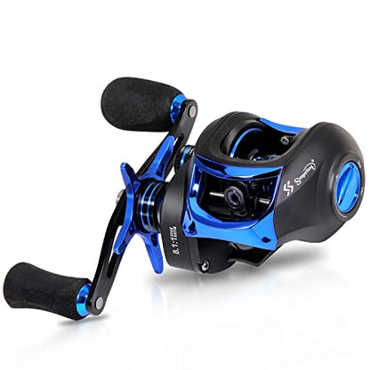 Sougayilang Baitcasting Fishing Reel with 9 + 1 Anti-Reverse Ball Bearings, 8.1:1 High-Speed Gear Ratio Casting Reel - color: Blue- Right Handed