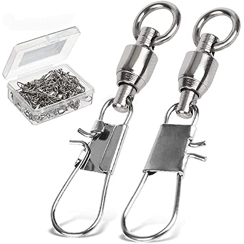AMYSPORTS Fishing Swivels with Interlock Snap Ball Bearing Swivels Fishing Snap Swivels Saltwater Freshwater Fishing Tackle Leader Lure Jigs Line Fishing Connector - size: size5 (88lb) 50 pcs