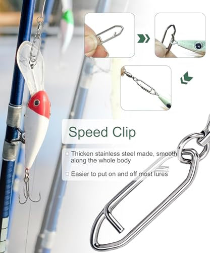 Ball Bearing Swivel with Speed Clips Snap Kit 22pcs - Heavy Duty Stainless Steel Polished Silver Fishing Swivels Snaps Sizes 0#- 4#, 44LB-99LB Saltwater Freshwater Fishing Lure Quick Clips