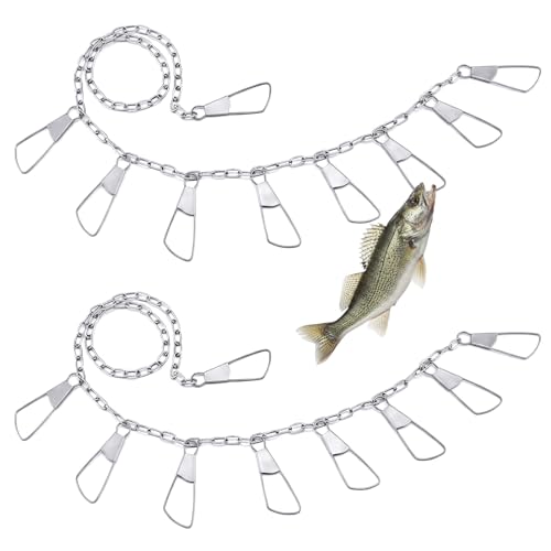 2 Pack Fishing Chain Stringers with Swiveled Moveable Snaps Fishing Threader Stainless Steel Fish Gear for Freshwater and Saltwater