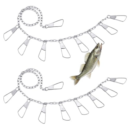 2 Pack Fishing Chain Stringers with Swiveled Moveable Snaps Fishing Threader Stainless Steel Fish Gear for Freshwater and Saltwater