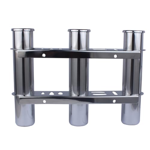 3 Tubes Fishing Rod Holder for Boat, 304 Stainless Steel 3 Tubes Linked Fishing Rod Rack Wall-Mounted Fishing Pole Holder with Tools Storage for Marine Boat Yacht RV