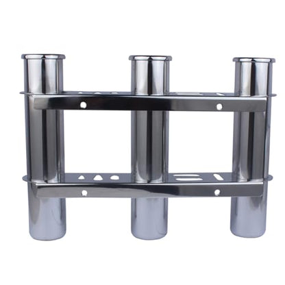 3 Tubes Fishing Rod Holder for Boat, 304 Stainless Steel 3 Tubes Linked Fishing Rod Rack Wall-Mounted Fishing Pole Holder with Tools Storage for Marine Boat Yacht RV