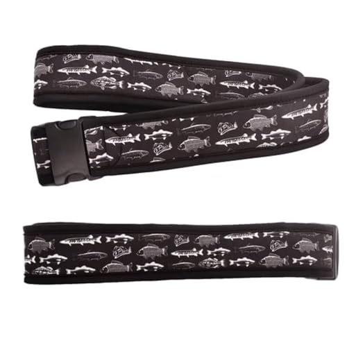 O’Pros Premium 2” Neoprene Adjustable (24” to 48”) Wading Belt – Fishing Wader Belt - color: Black & White Fish