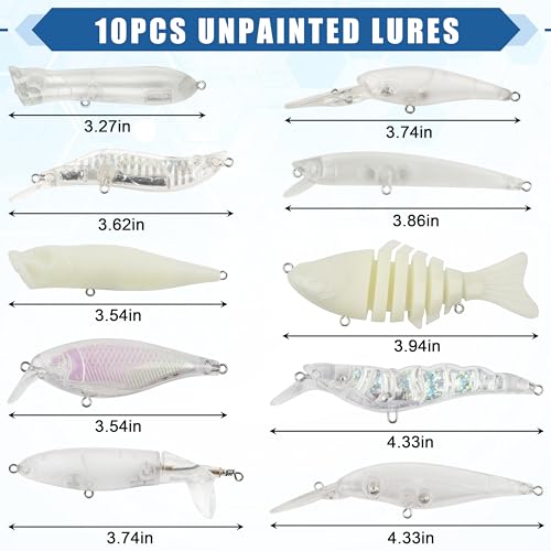 Unpainted Fishing Lures Making Kit,375pcs DIY Blank Crankbaits Minnow Hard Bait Set Include Lure Tapes Eyes Treble Hooks Split Rings Speed Clips Make Your Own Fishing Lures - style: Unpainted Lure 10pcs