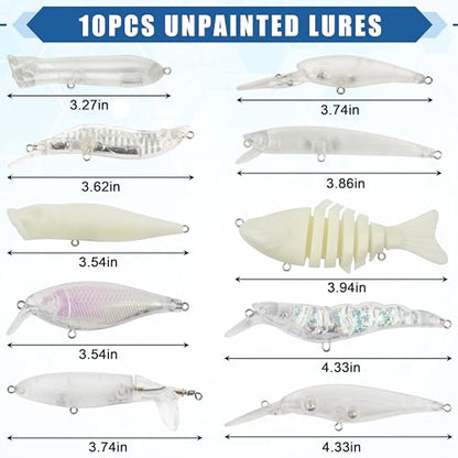 Unpainted Fishing Lures Making Kit,375pcs DIY Blank Crankbaits Minnow Hard Bait Set Include Lure Tapes Eyes Treble Hooks Split Rings Speed Clips Make Your Own Fishing Lures - style: Diy Unpainted Lure Kit