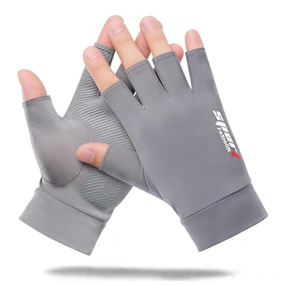 Anti-Slip Strips Cycling Gloves for Men/Women Half Finger UV Protection Driving Glove for Outdoor - color: grey