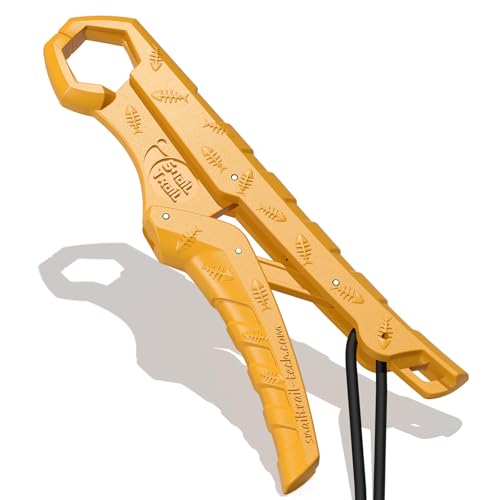 SNAIL TRAIL 7.5'' Floating Fish Gripper, Fishing Grabber | Catfish Mouth Pliers, Caught Bass Holder, Fish Scale Hook Clamp, Saltwater Lip Grip Tool with Lanyard, Gifts for Men - color: Yellow