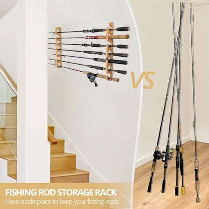 THKFISH Wood Fishing Rod Holders for Wall Ceiling, Holds Up to 7-10 fishing Pole Holders for Garage (1 set holds up 7 rods) - style: 1 set holds up 7 rods