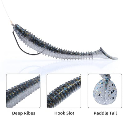 Paddle Tail Swimbaits 100/80/50PCS, 5/4/3/2 inch Soft Fishing Lures Bulk Pack – Durable Lifelike Action Lures for Bass, Trout, Crappie – Freshwater & Saltwater Fishing Gifts - color: Silver Blue, size: 2in, 100pcs