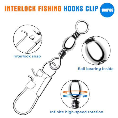 100 PCS Fishing Swivels Snap,Stainless Steel Swivel Fishing Line Connector,Interlock Fishing Hooks Clip,Barrel Snap Swivels for Freshwater and Saltwater Fishing - size: #10-26 lb-100PCS