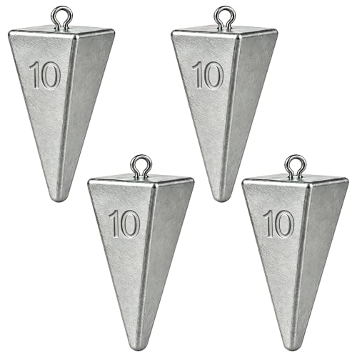 Pyramid Sinkers Fishing Weights, Saltwater Fishing Sinkers for Surf Fishing Gear Tackle - 1oz, 2oz, 3oz - style: 10 Ounce-4pcs
