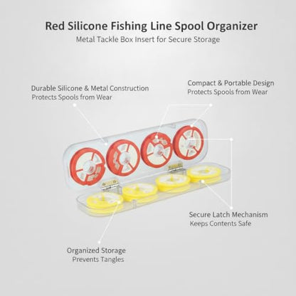 Red Silicone Fishing Line Spool Organizer, Metal Tackle Box Insert for Secure Storage, 8.27 x 2.36 x 0.98 Inches