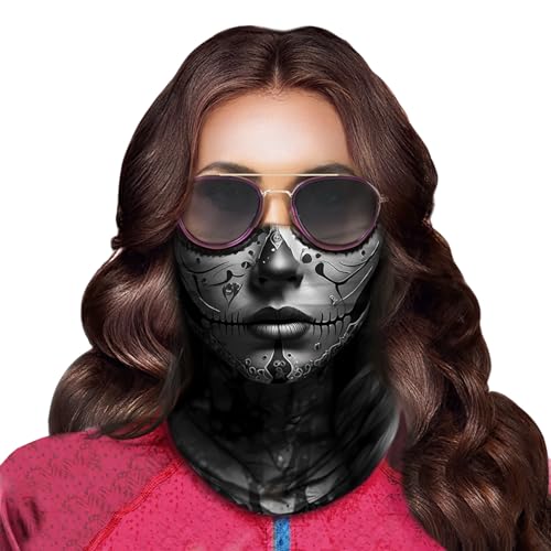 Obacle Skull Face Mask for Women Dust Wind Sun Protection Rave Festival Riding - color: Women Gray Face Nose Lips