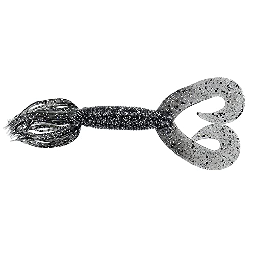 Yamamoto 5" Double Tail Hula Grub - Realistic Easy-to-Use Soft Plastic Fishing Lure Bait with Free-Flowing Skirt - 10 Pack - size: 5 inch, style: Smoke With Large Black and Small Hologram Flake