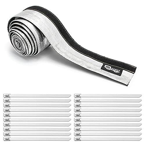 Heat Shroud Aluminized Sleeving Heat Shield fuel line wire heat sleeve 1/2" I.D. x 10FT with 20 Pcs 3.9Inch Stainless Steel Cable Metal Zip Ties - size: 1/2"I.D.x 10FT