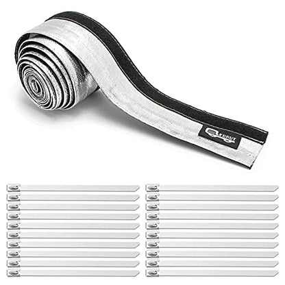 Heat Shroud Aluminized Sleeving Heat Shield fuel line wire heat sleeve 1/2" I.D. x 10FT with 20 Pcs 3.9Inch Stainless Steel Cable Metal Zip Ties - size: 1/2"I.D.x 10FT