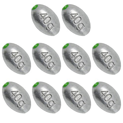 Egg Sinkers Bullet Fishing Weights Oval Shaped with Plastic Core Slip Sinkers for Catfish Fishing Casting Saltwater and Freshwater 1/5oz to 2oz - style: 1.4 Ounce-40g-10pcs